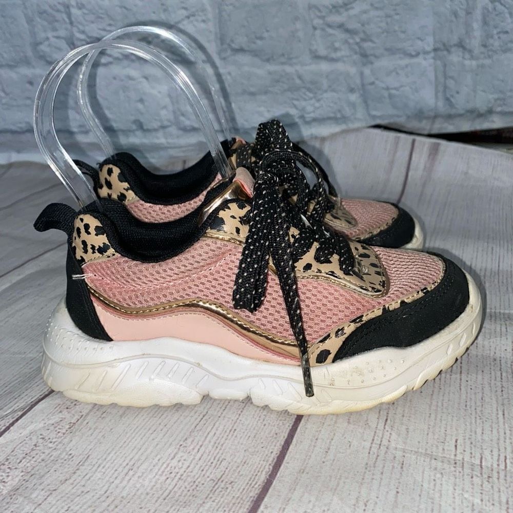 Fab kids little girls 13 fashion sneakers w/animal print/metallic gold accents